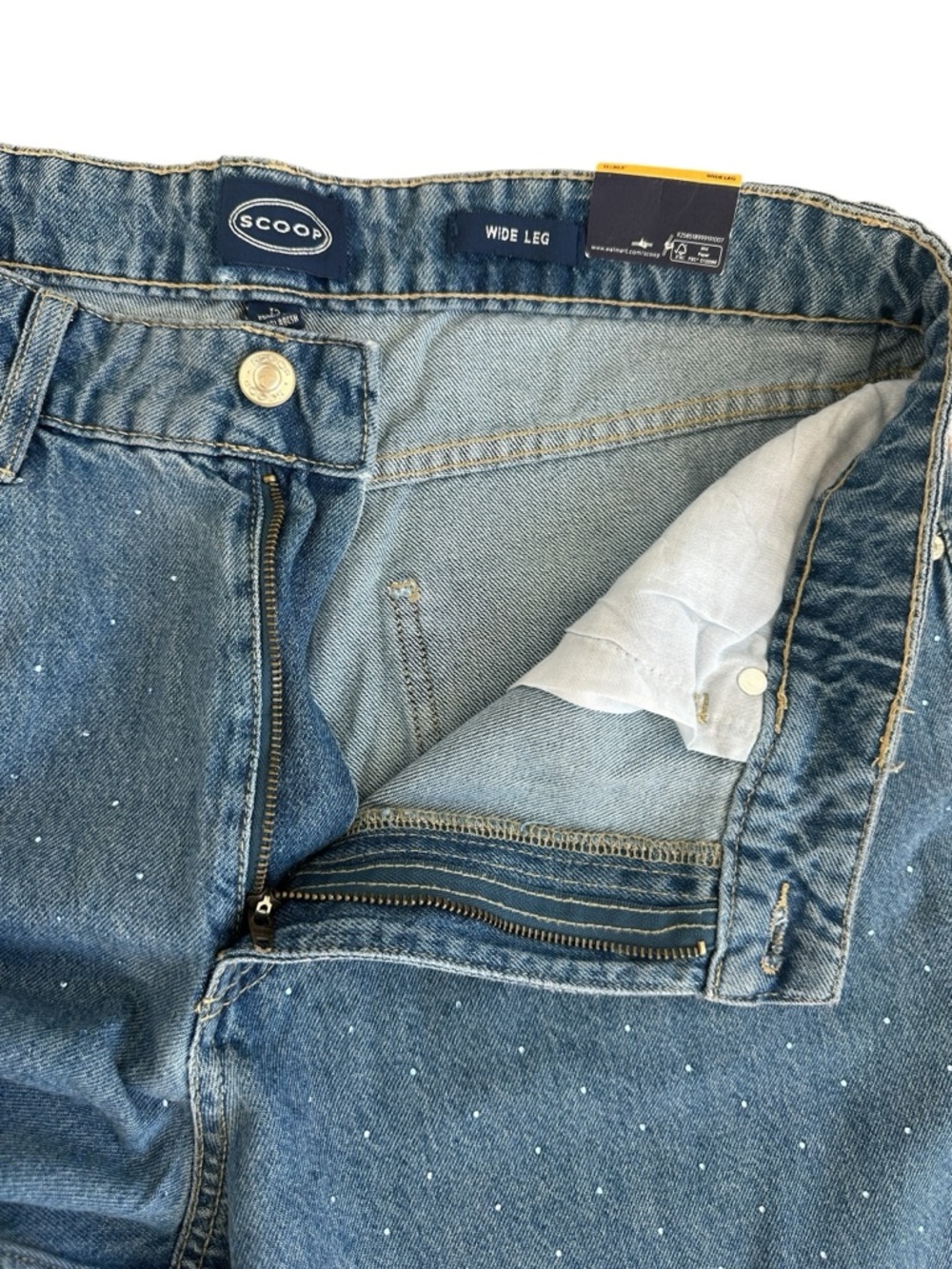 NWT Rhinestone Wide Leg Jeans High Rise Statement Denim Sparkle Size 12 - Picture 7 of 15